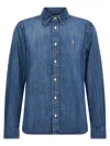 Polo Ralph Lauren Blue Shirt With Classic Collar And Pony Embroidery On The Front In Denim Woman In Blue