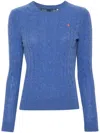 Polo Ralph Lauren Lapis Blue Cashmere Blend Cable-knit Pullover With Iconic Embroidery In Blue