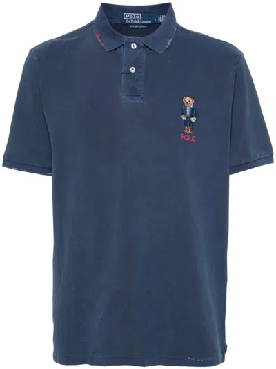 POLO RALPH LAUREN BLUE POLO BEAR COTTON POLO SHIRT