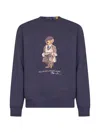 Polo Ralph Lauren Navy Blue Cotton Blend Sweatshirt With Iconic Bear Logo In Blue