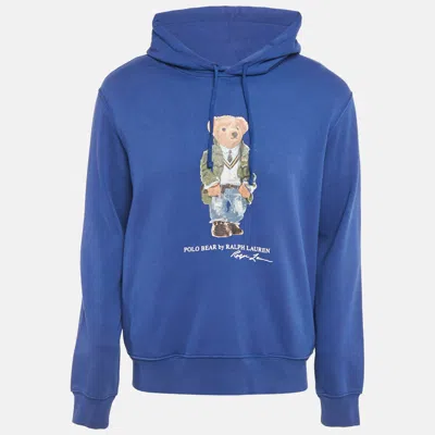 Pre-owned Polo Ralph Lauren Blue Polo Bear Print Cotton Hooded Sweatshirt M