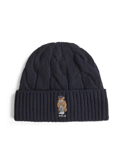 POLO RALPH LAUREN BLUE POLO BEAR WOOL BLEND BEANIE