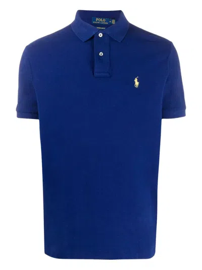 Polo Ralph Lauren Blue Polo Shirt In Cotton With Yellow Logo