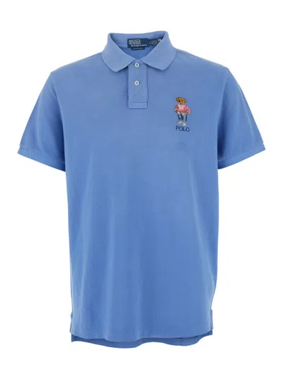 POLO RALPH LAUREN BLUE POLO SHIRT WITH CLASSIC COLLAR AND POLO BEAR EMBROIDERY ON THE FRONT IN COTTON MAN