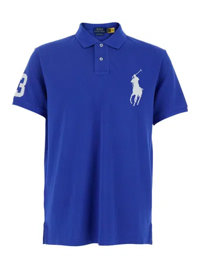 Polo Ralph Lauren Blue Polo With Maxi Pony Detail On The Front In Cotton Blend Man