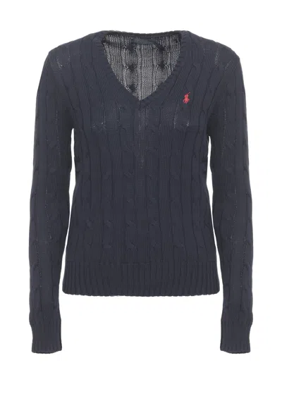 Polo Ralph Lauren Blue Pony Braided Cotton Sweater In Black