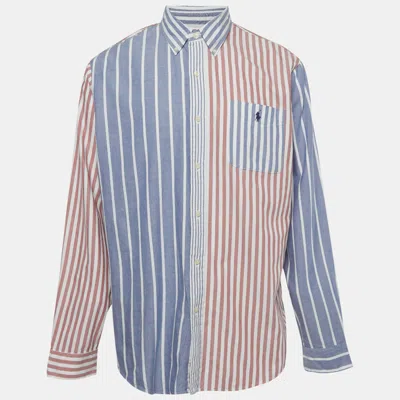 Pre-owned Polo Ralph Lauren Blue /red Striped Logo Embroidered Cotton Shirt Xl