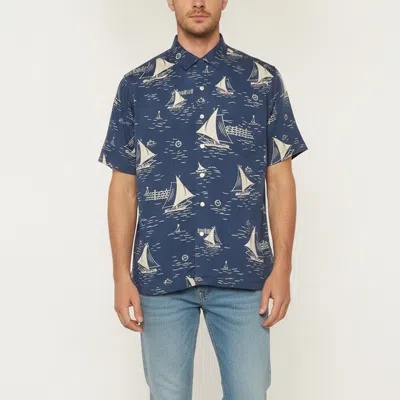 Pre-owned Polo Ralph Lauren Blue Sailboat Print Linen Blend Camp Shirt Xl In Navy Blue