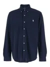 Polo Ralph Lauren Blue Shirt With Button-down Collar And Pony Embroidery On The Front In Cotton Man In Blue 1
