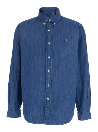 Polo Ralph Lauren Blue Shirt With Pony Embroidery On The Front