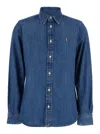 Polo Ralph Lauren Blue Shirt With Classic Collar And Pony Embroidery On The Front In Denim Woman In Blue