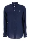Polo Ralph Lauren Blue Shirt With Pony Detail On The Front In Linen Woman