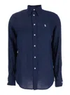 Polo Ralph Lauren Blue Shirt With Pony Detail On The Front In Linen Woman In Newport Navy