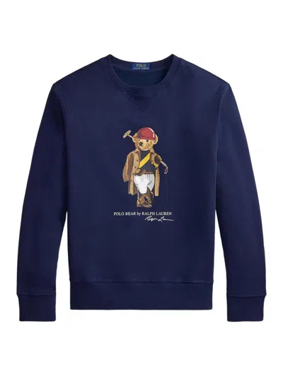 Polo Ralph Lauren Long Sleeve Fleece Society Bear Crewneck Sweatshirt In Multi