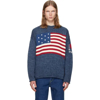 Polo Ralph Lauren Cotton Sweater American Flag Heart Motif In Blue