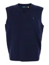 Polo Ralph Lauren Blue Vest With V Neck And Pony Embroidery On The Front In Wool And Cashmere Man In Blue