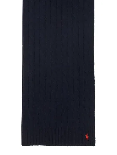 Polo Ralph Lauren Blue Wool Cashmere Scarf In Black