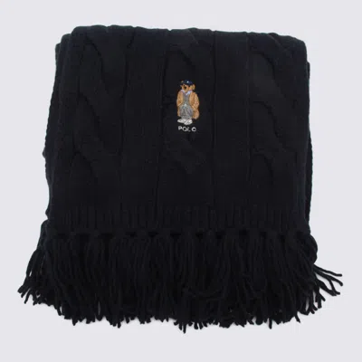 Polo Ralph Lauren Blue Wool Scarves In Black