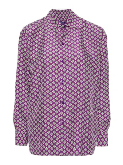 Polo Ralph Lauren Cagney Long Sleeve Blouse In Purple
