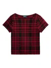Polo Ralph Lauren Boat-neck Plaid T-shirt In Burgundy