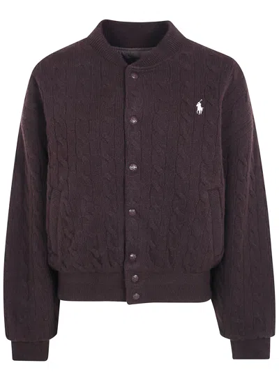Polo Ralph Lauren Bomber Coat Sweater In Brown