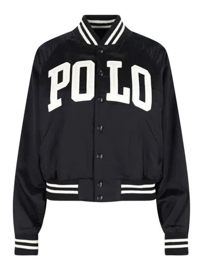 Polo Ralph Lauren Satin Bomber Jacket With Contrast Details In Black