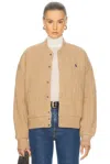Polo Ralph Lauren Cable Knit Wool Cashmere Bomber Jacket In Brown