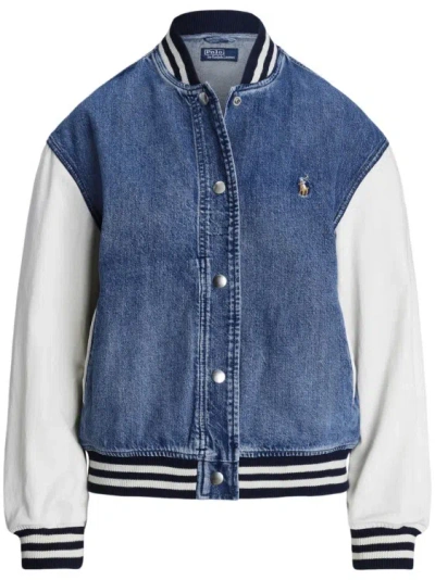 Polo Ralph Lauren Bomber Jacket With Logo And Flag In Blue