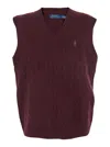 Polo Ralph Lauren Bordeaux Sleeveless Vest With V Neck And Pony Embroidery On The Front In Wool And Cashmere Man In Burgundy