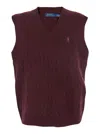 Polo Ralph Lauren Bordeaux Sleeveless Vest With V Neck And Pony Embroidery On The Front In Wool And Cashmere Man In Burgundy