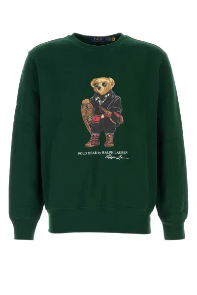 Polo Ralph Lauren Mens Fa25 Moss Holiday Bear Crewneck Bear-print Cotton-blend Sweatshirt In Green