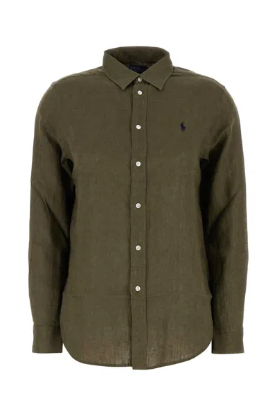 Polo Ralph Lauren Bottle Green Linen Shirt In Outdoorsolive