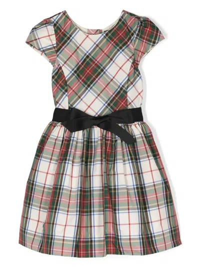 Polo Ralph Lauren Kids' Girls Ivory & Green Tartan Taffeta Dress In Cream-red Multi