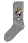 Polo Ralph Lauren Boxer Bear Cotton Blend Crew Socks In Gray