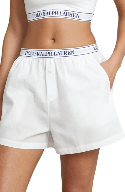 Polo Ralph Lauren Women's Mia Logo Band Cotton Boxers In White Cloud