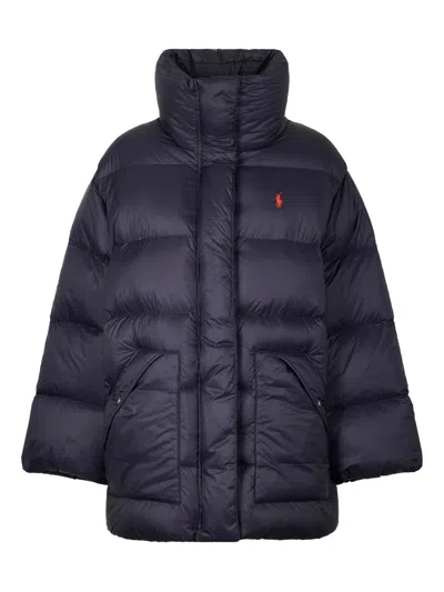 Polo Ralph Lauren Boxy Oversized Puffer Coat With High Stand Collar And Quilted Padding In Black