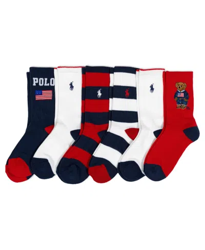 Polo Ralph Lauren Kids' Boy's Americana Bear Crew 6pk Socks In Assorted