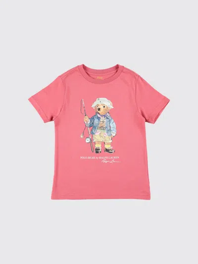 Polo Ralph Lauren Kids'  Boy's Bicolor Cotton T-shirt With Teddy Bear Print In Pink