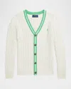 Polo Ralph Lauren Boy's Cable Knit Cardigan W/ Embroidered Pony In Cricket Cream