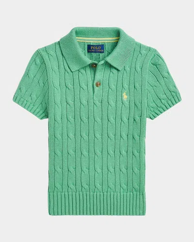 Polo Ralph Lauren Kids' Boy's Cable Knit Polo Shirt In Haven Green