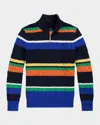 Polo Ralph Lauren Striped Cotton Quarter-zip Sweater In Multi Stripe