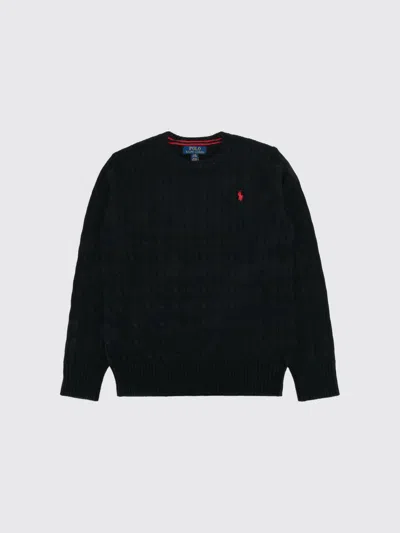 Polo Ralph Lauren Kids'  Boy's Cable-knit Cotton Crew Neck Jumper In Black