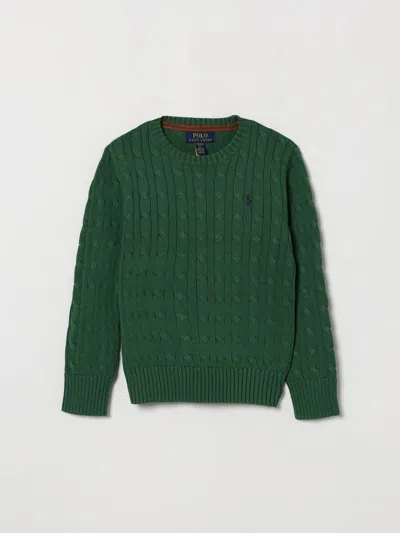 Polo Ralph Lauren Kids'  Boy's Cable-knit Cotton Crew Neck Jumper In Green