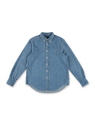 Polo Ralph Lauren Boy Chambray Button-down Shirt With Embroidered Pony In Blue