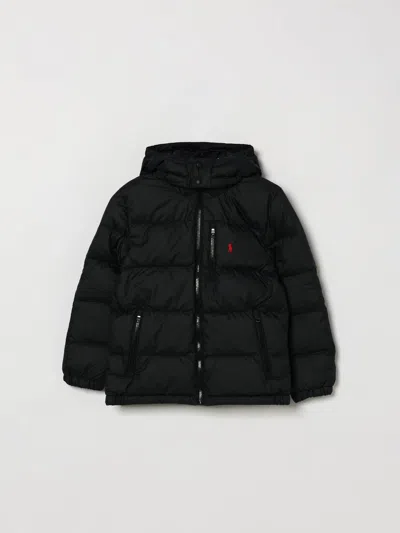 Polo Ralph Lauren Kids'  Boy's Hooded Quilted Puffer Jacket With Pony Logo In Black