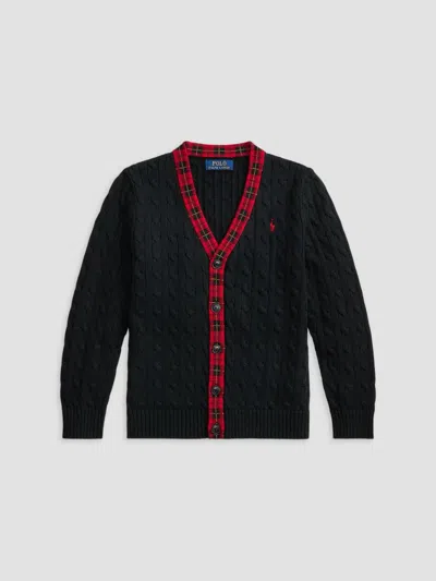 Polo Ralph Lauren Boy's Little Boy's & Boy's Plaid-trim Cable Cotton Cardigan In Black