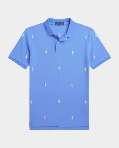 Polo Ralph Lauren Kids' Boy's Multicolor Embroidered Pony Polo Shirt In Scottsdale Blue