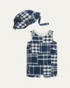 Polo Ralph Lauren Boy's Patchwork-print Overalls & Hat Set In Navy Patchwork