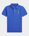 Polo Ralph Lauren Boy's Polo Bear Embroidered Polo Shirt In Bear Travel Blue