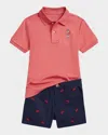 Polo Ralph Lauren Toddler And Little Boys 2-piece Polo Bear Polo Shirt Shorts Set In Adirondack Berry